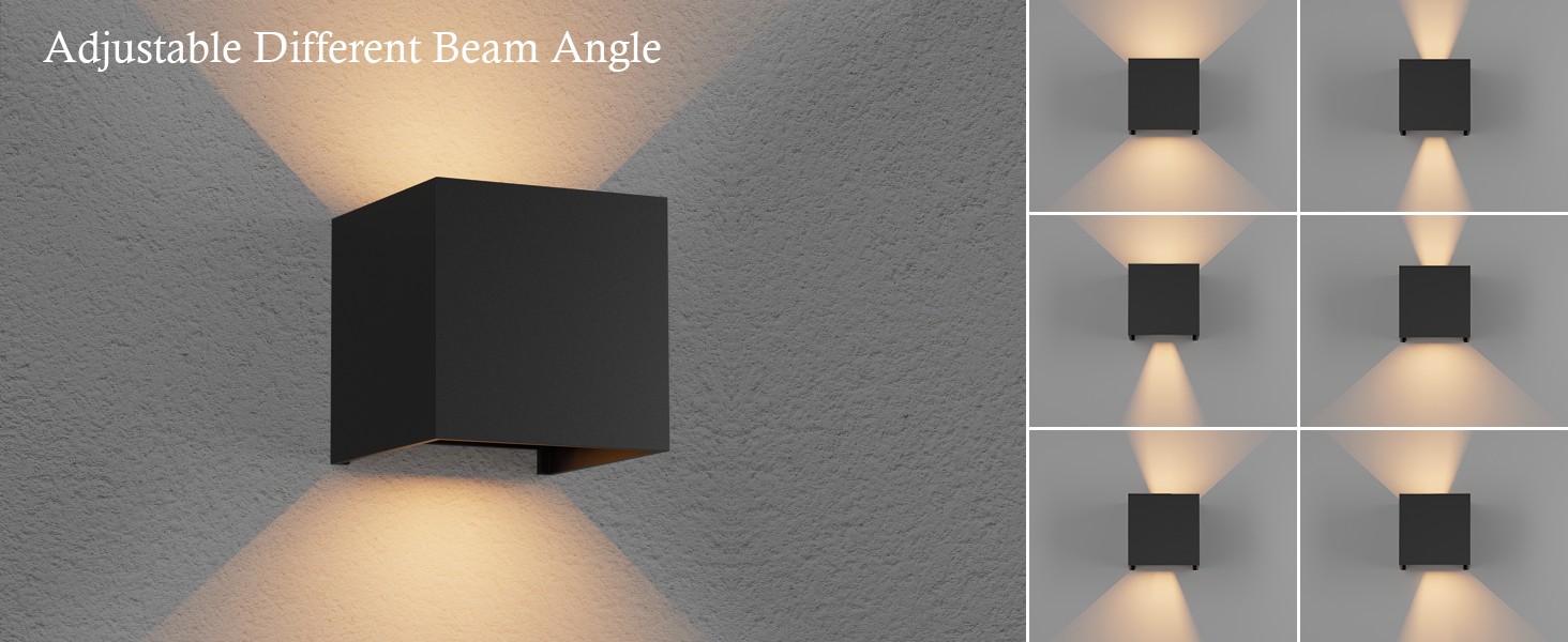 Klighten LED вуличне освітлення 2 шт. 7W, настінний світильник з регульованим світловим променем, тепле біле світло 3000K, IP65, вологозахист, чорний