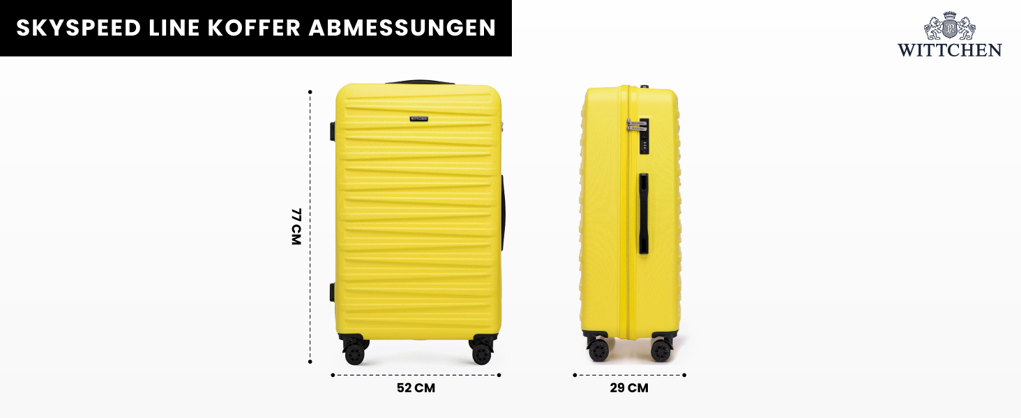 WITTCHEN Skyspeed Line: Великий валіза з жорстким корпусом ABS, 4 колеса, телескопічна ручка, комбінаційний замок, підходить для Lufthansa/Eurowings/Ryanair/Condor, жовтий (набір 3шт)