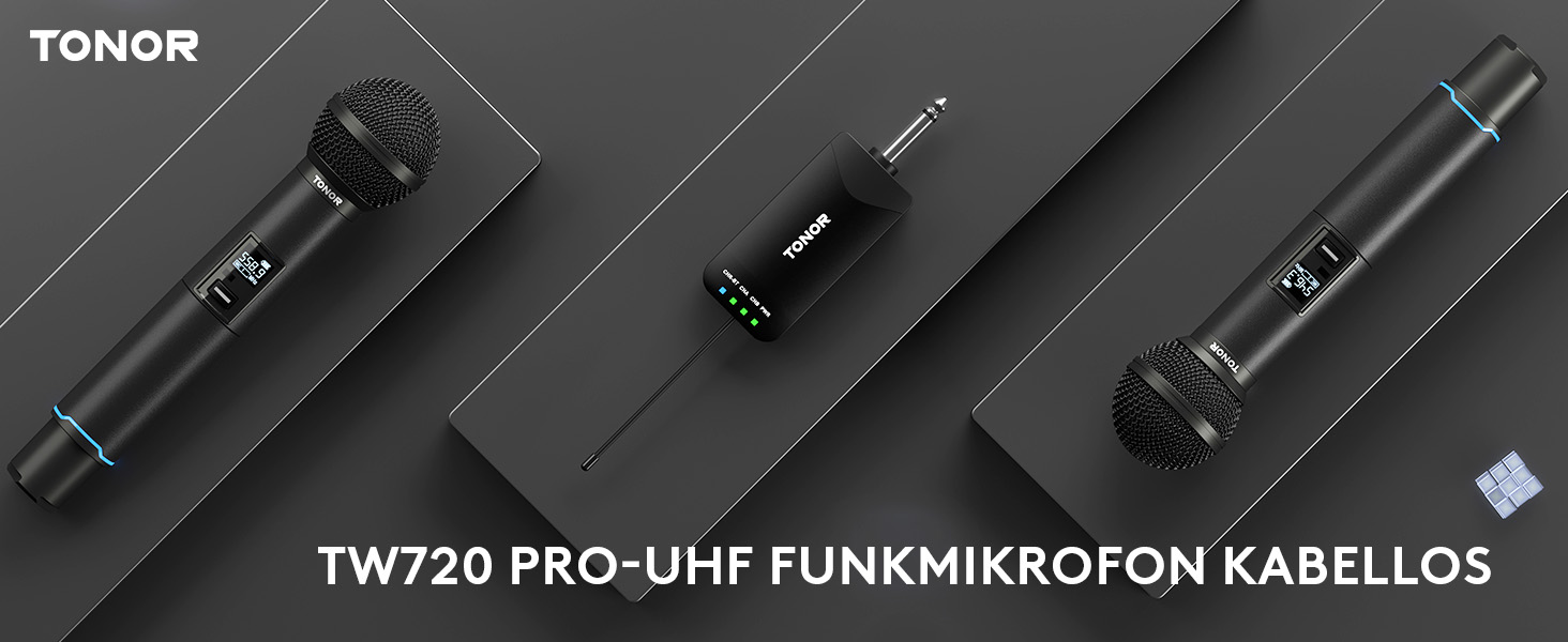 TONOR TW720 Бездротовий мікрофон Bluetooth з металевим корпусом, UHF, 100м, 2 шт. для караоке, вечірок, конференцій