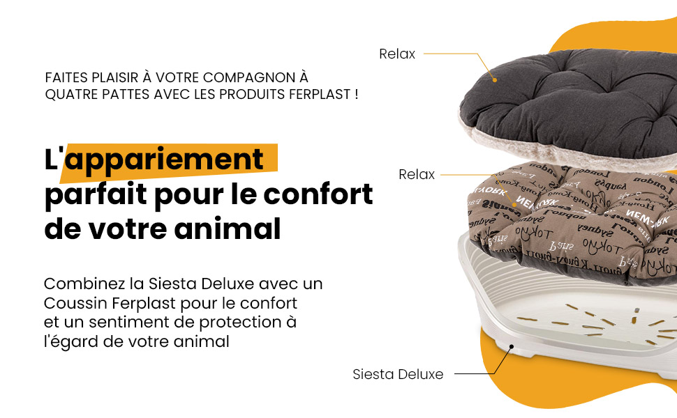 Ортопедичне ліжко для собак великих порід Ferplast: м'яка лежанка-корзина з водонепроникним знімним чохлом, 110 x 70 x 8 см (сірий)