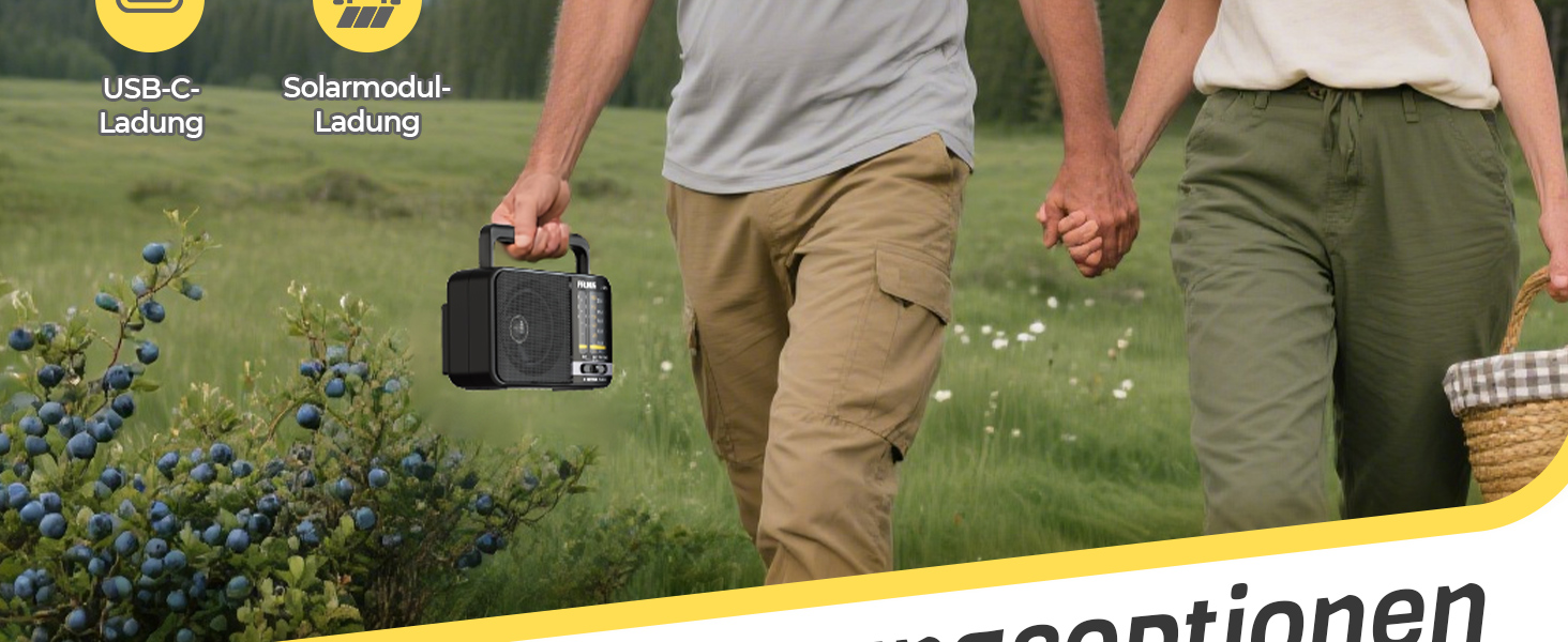 Радіоприймач PRUNUS J-25S FM/AM/SW: Портативне радіо на сонячній батареї з акумулятором 1800mAh, великий динамік, чудовий прийом, просте радіо для літніх людей