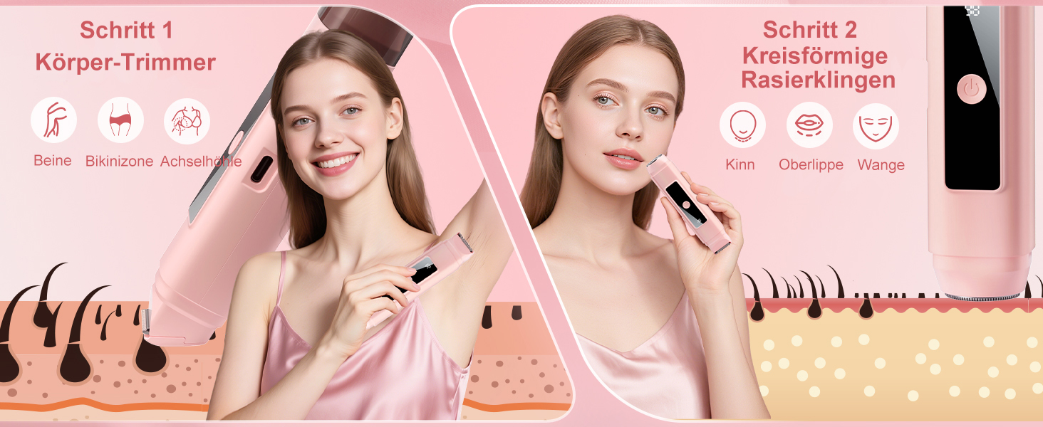 Електричний жіночий епілятор 2-в-1 Intimrasierer з LED-дисплеєм та IPX7 водонепроникністю, рожевий