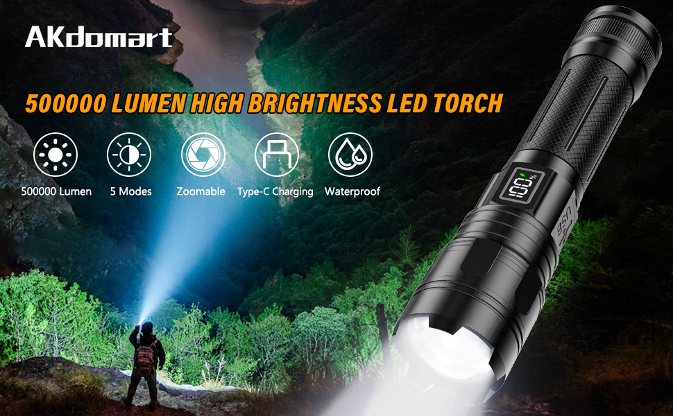 Ліхтар LED XHM 70.2, 500000 Люмен, USB-зарядка, IP67, 5 режимів, AK-01