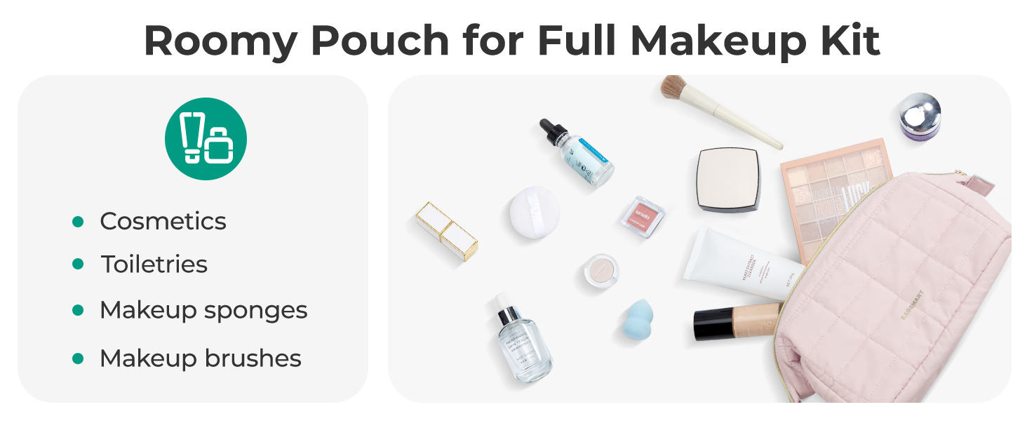 Косметичка для макіяжу BAGSMART, рожева, для подорожей, велика, водонепроникна