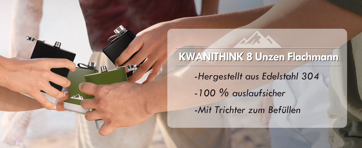 Фляга для напоїв KWANITHINK з нержавіючої сталі, 227мл, з воронкою, чорна
