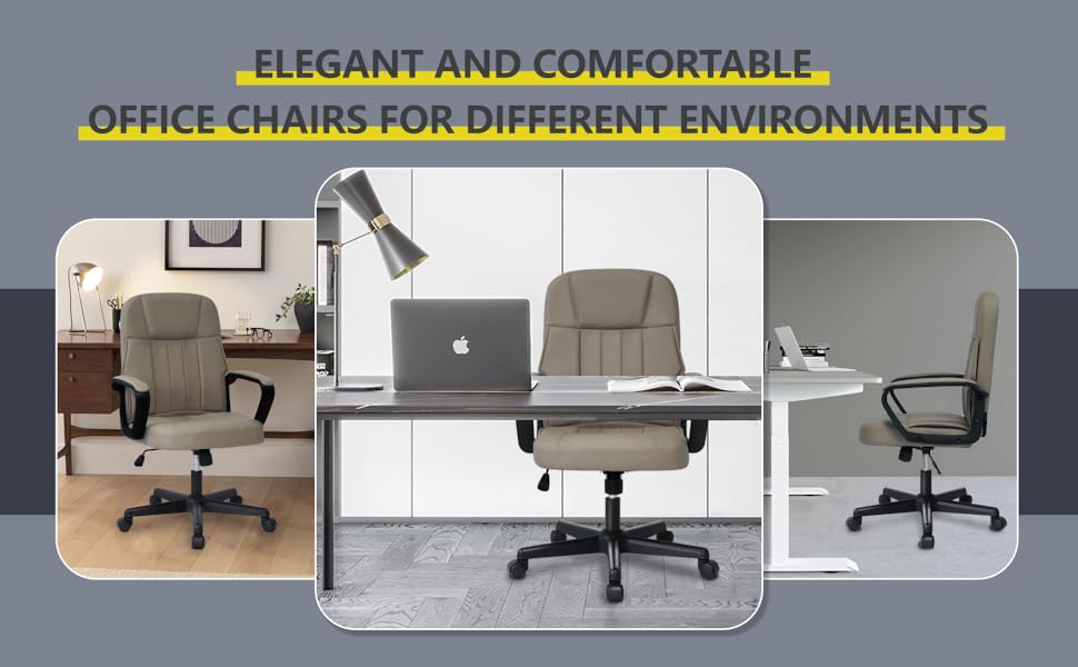 Офісне крісло MIXASTEP з PU-шкірою, регульована висота, поворотне, з підлокітниками, 360° коліщатка, для роботи, навчання, геймінгу (колір шампань)