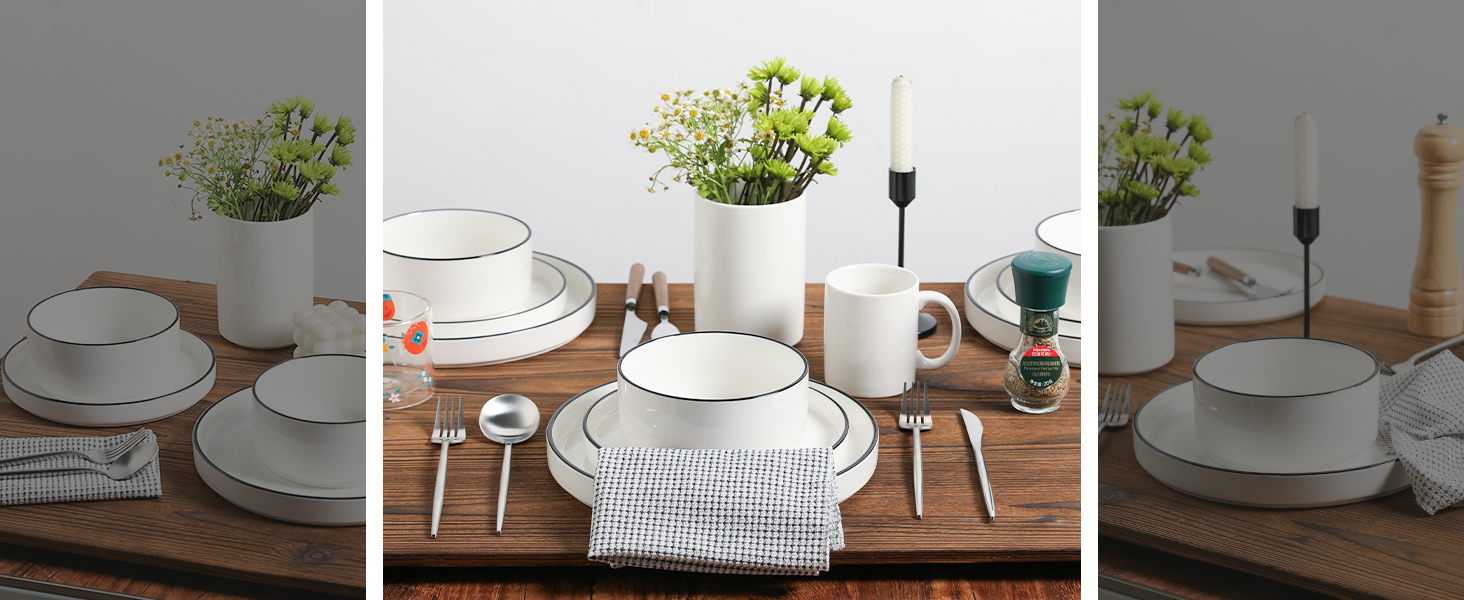 Набір посуду Sweejar Home з кераміки на 4 особи (12 предметів): тарілки та миски з порцеляни, богемський стиль, набір для обіду, безпечний у мийці та мікрохвильовці