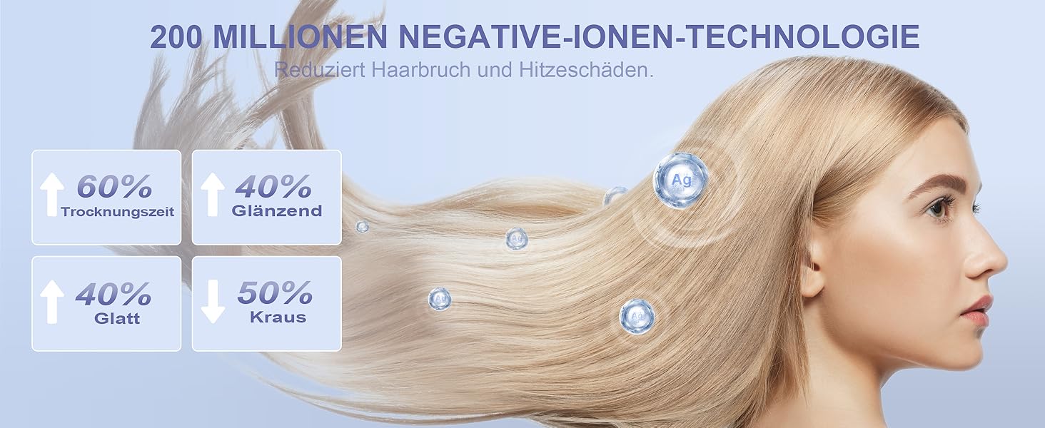 Фен YAPOY з іонізацією 200 млн іонів, 110 000 об/хв, швидке сушіння, менше завивань, інтелектуальне регулювання температури, тихий, легкий, для дорослих/дітей/домашнього використання/готелю/кемпінгу, білий