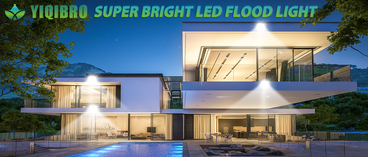 YIQIBRO LED прожектор для вулиці 200Вт*2, 10000Лм, IP67, холодне біле світло 6500K, водонепроникний, для складу, саду, гаража, двору, парковки
