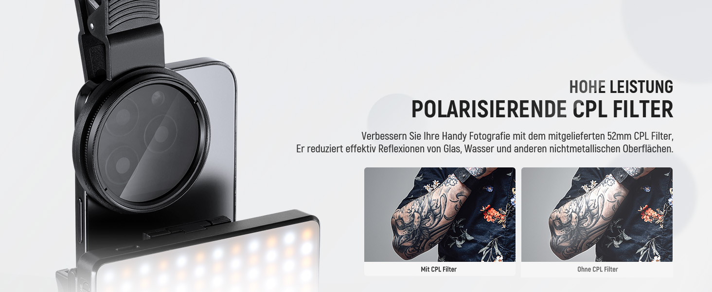 NEEWER BL120B Набір світла для селфі та татуювань LED, сумісний з iPhone, кліп-он CPL фільтр, штатив, тримач для телефону, заповнююче світло, видаляє відблиски для фотографії, відео, їжі, ювелірних виробів