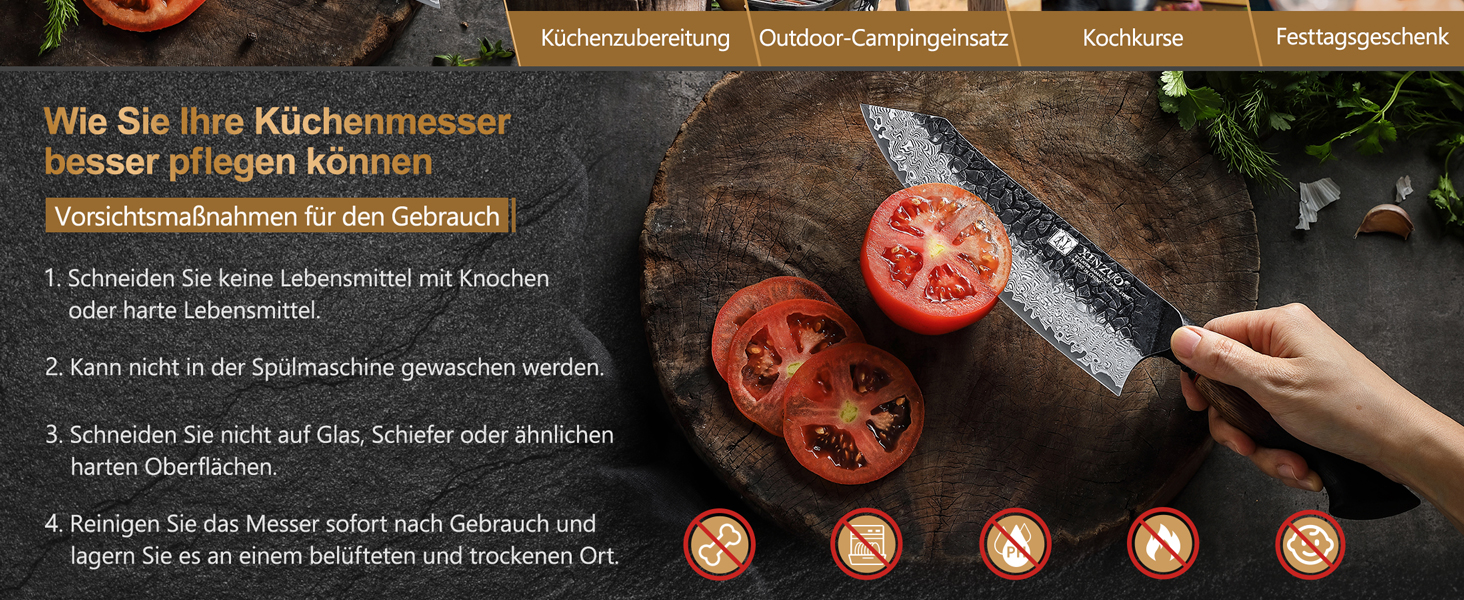 Ніж Сантоку XINZUO Damaststahl 19,3 см - професійний кухонний ніж з дамаської сталі, серія Mo, ергономічна ручка з білого дуба