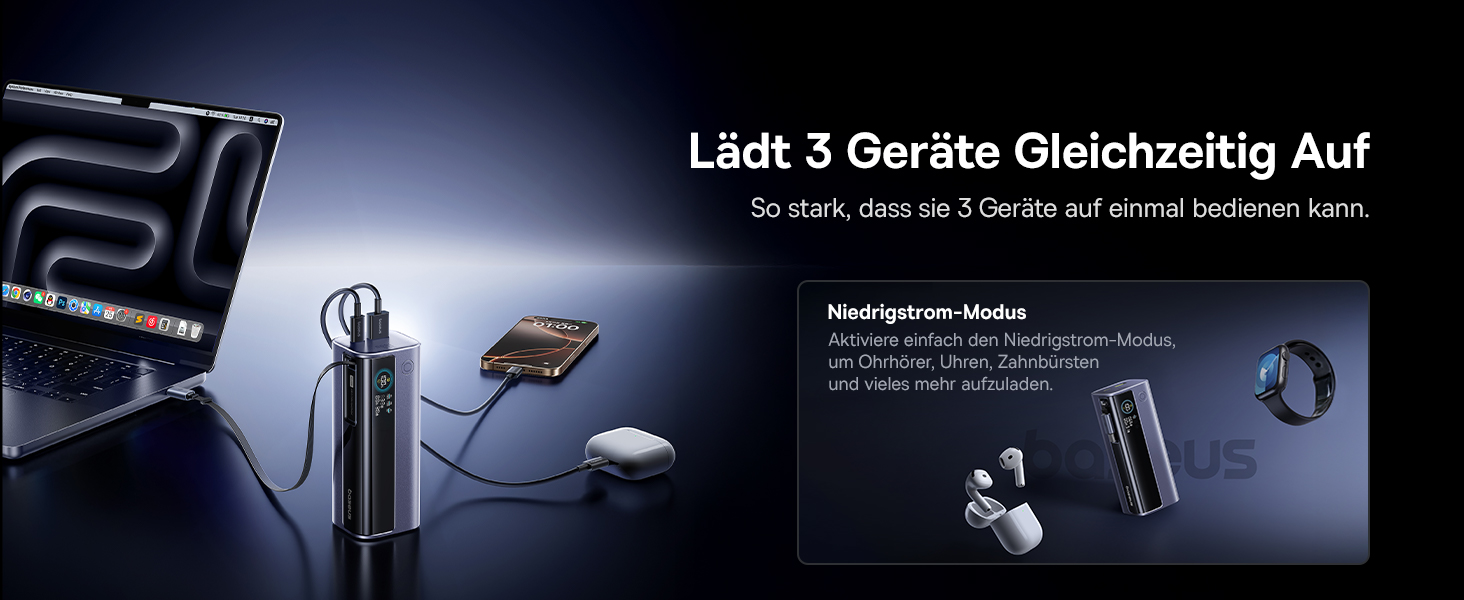 Powerbank Baseus EnerGeek для ноутбука: 100W, 10000mAh, 2x USB-C PD 3.0, Digitaldisplay, сумісний з MacBook, Dell, HP, SteamDeck, iPhone, Samsung