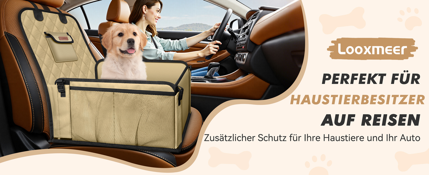 Автокрісло для собак: стабільне, водонепроникне, з підсиленими стінами та ременями безпеки, підходить для собак середніх та малих порід, бежеве