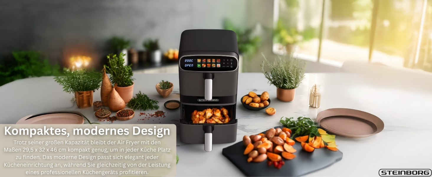 Фритюрниця Steinborg® Heißluft XXL 12 літрів з подвійною камерою, 6+6 літрів, для смаження, запікання, сушіння та грилю без олії