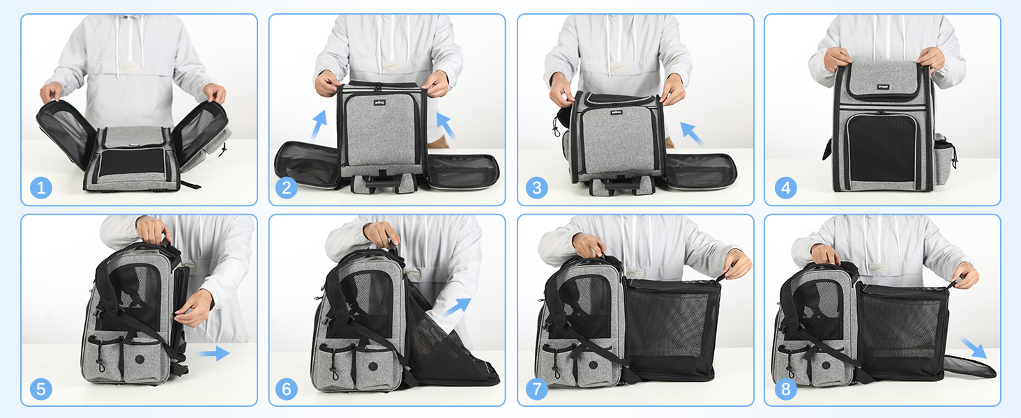 Рюкзак для кота/собаки Dogat, сірий, дихаючий, з сіткою, розкладний, для подорожей