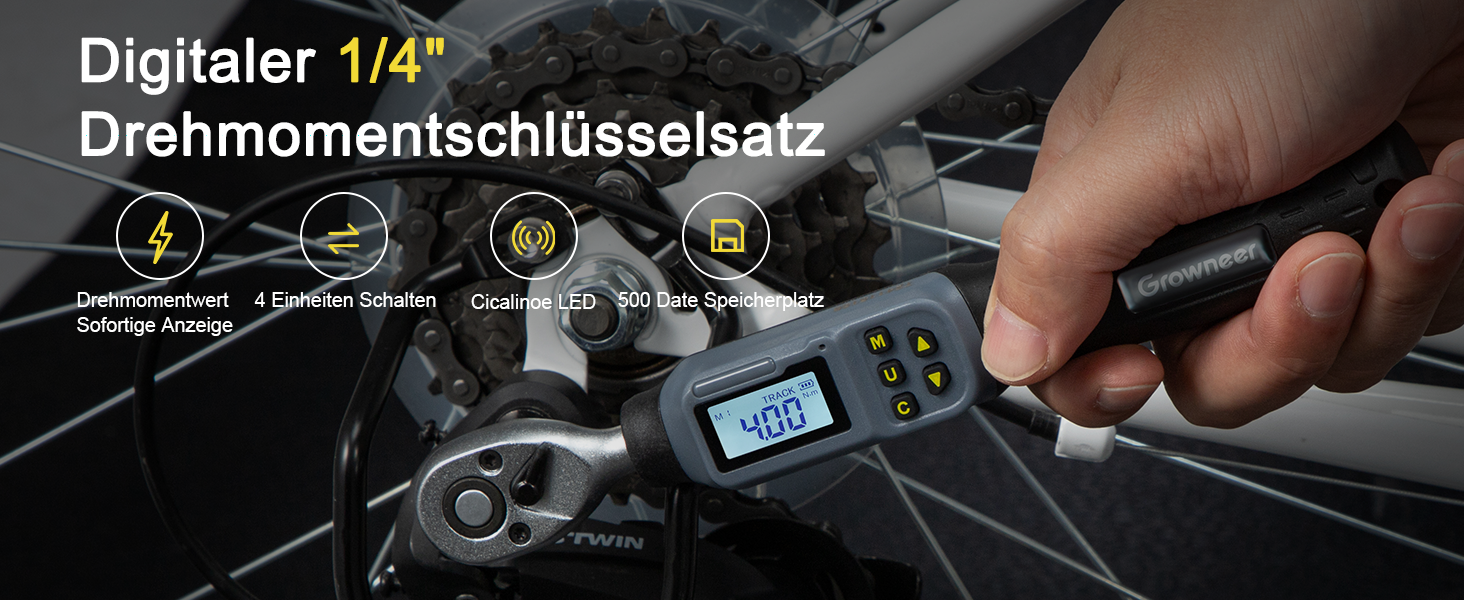 Цифровий шуруповерт з моментом обертання GROWNEER, 2.66-53.1 In-lbs/ 1/4'' Drive, 1.5-30 Nm, з індикатором крутного моменту, звуковим сигналом та LED-дисплеєм, 27 в 1