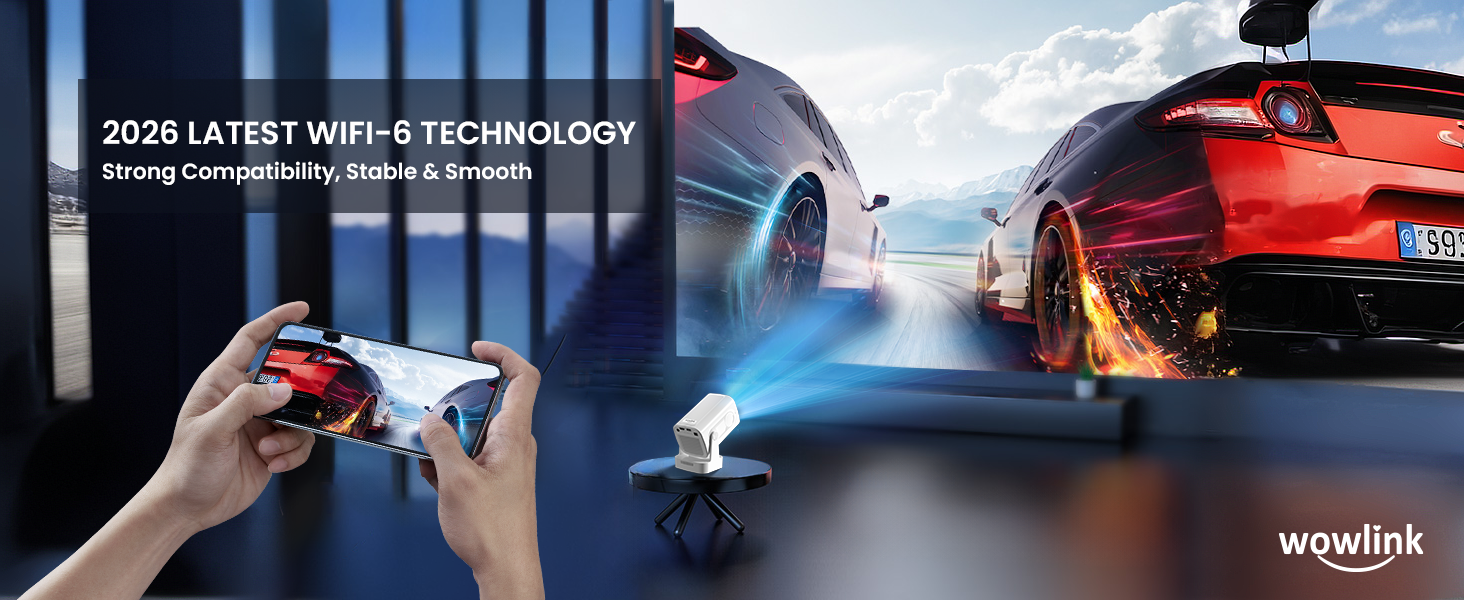 Портативний проєктор Beamer 4K з підтримкою WiFi 6 та Bluetooth 5.4, автофокусом, інтегрованими додатками (2026 модель) - сумісний з HDMI, TV Stick, Memory Stick, Laptop