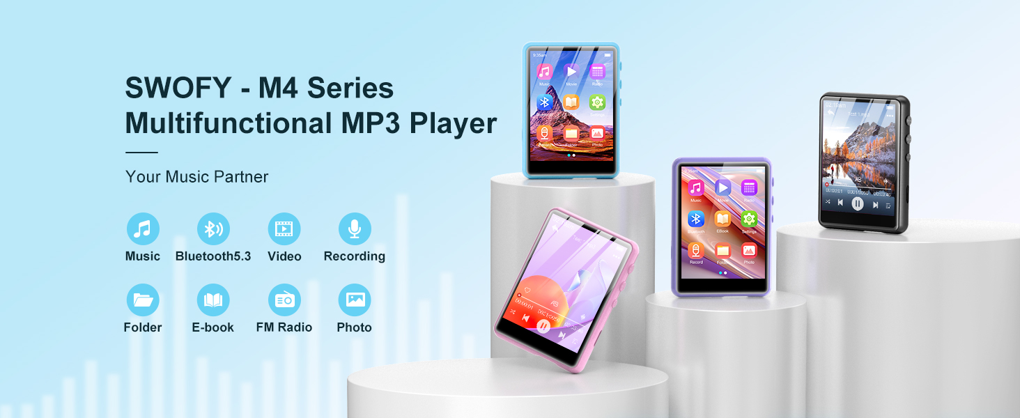 MP3 плеєр SWOFY з Bluetooth 5.3, 64GB HiFi музичний плеєр з динаміком, FM-радіо та диктофоном, 2.4