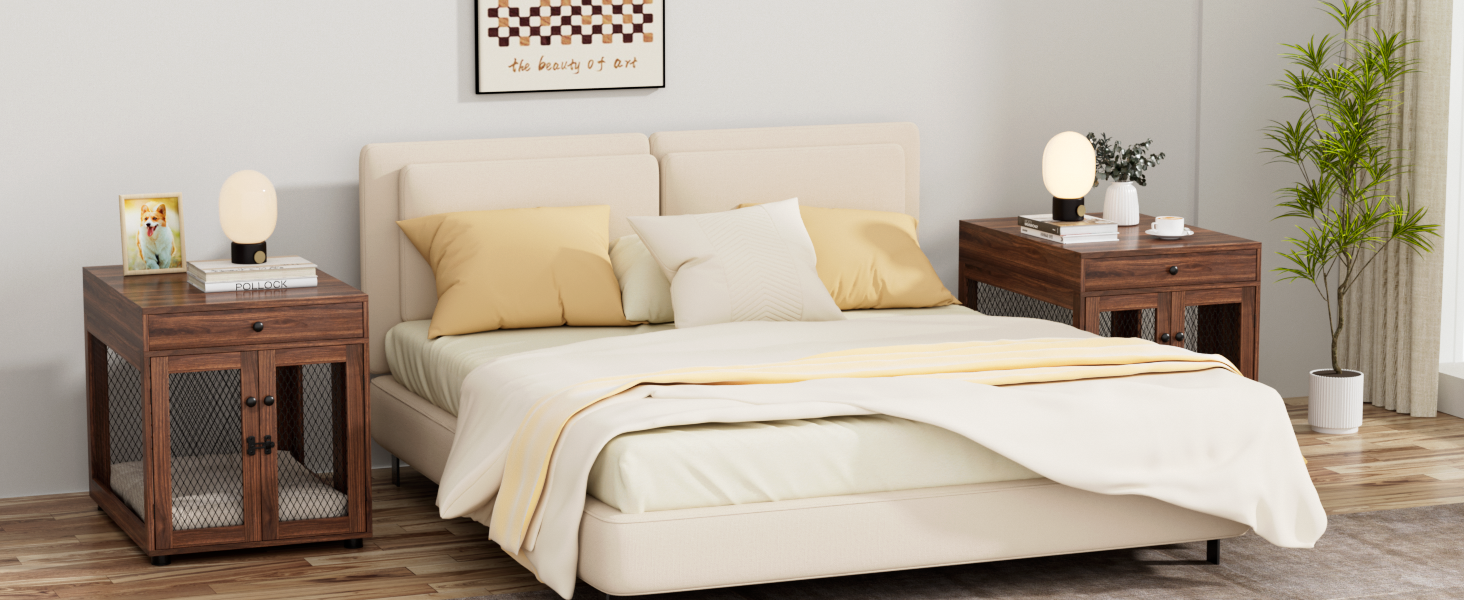 Клітка для собак VOWNER з дерева, 3 двері, з ящиком, 51x60x62 см, для собак до 20 кг, горіховий колір