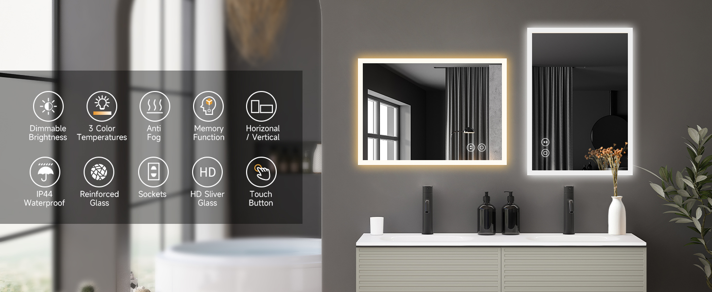 Круглий дзеркало для ванної кімнати YOLEO з підсвічуванням, 60 см, сенсорне керування, захисне скло, 3 кольори світла, регулювання яскравості, 70x50 см