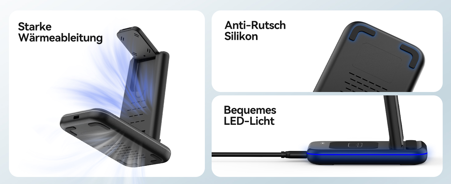 TECKNET Бездротова зарядка 3 в 1, Складна індукційна станція, Швидка зарядка для iPhone 17/16/15/14/13/12/11/Pro Max, Apple Watch Ultra/11-3/SE, AirPods Pro 3-2/4-2, Чорний