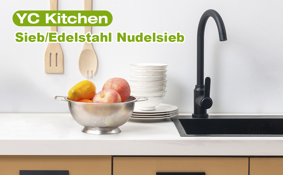 Ситечко кухонне YC Kitchen з нержавіючої сталі, 2 шт. (22.5 см та 28.5 см), для приготування пасти та інших продуктів