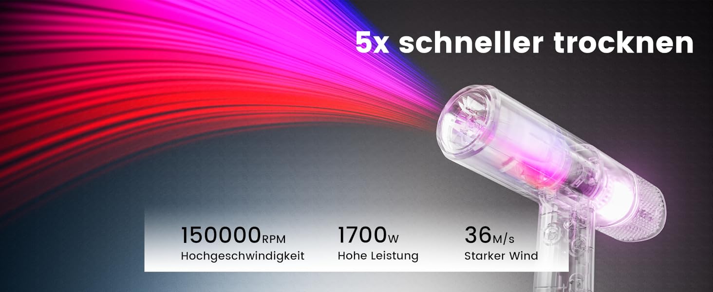 Іонізатор для волосся Föhn: Швидкий фен з дифузором для жінок та чоловіків, 3 режими, 2 швидкості, чорний