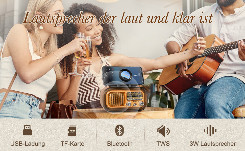 Вінтажне радіо Prunus J-150 AM/FM/SW з Bluetooth, USB/TF, сонячною панеллю та акумулятором 1200 mAh