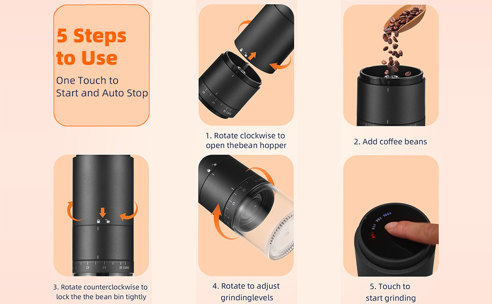 Трагева кавомолка Irishom з 38 ступенів помолу, цифровим дисплеєм, керамічним жорном з 5 лезами, кнопкою Start/Stop та автоматичним вимкненням, портативна електрична кавомолка