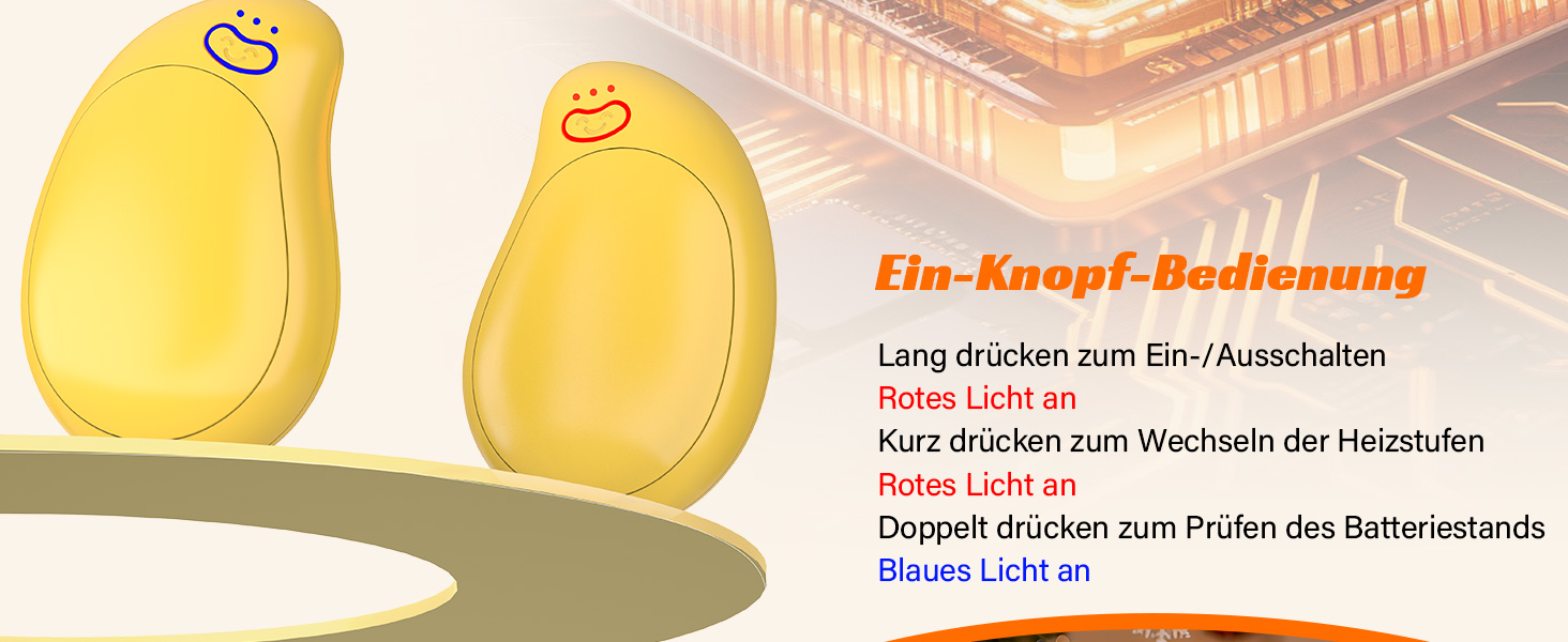 Електричні грілки для рук 2 шт. з акумуляторами 8000 mAh, USB, 3 режими, для зими, жовті