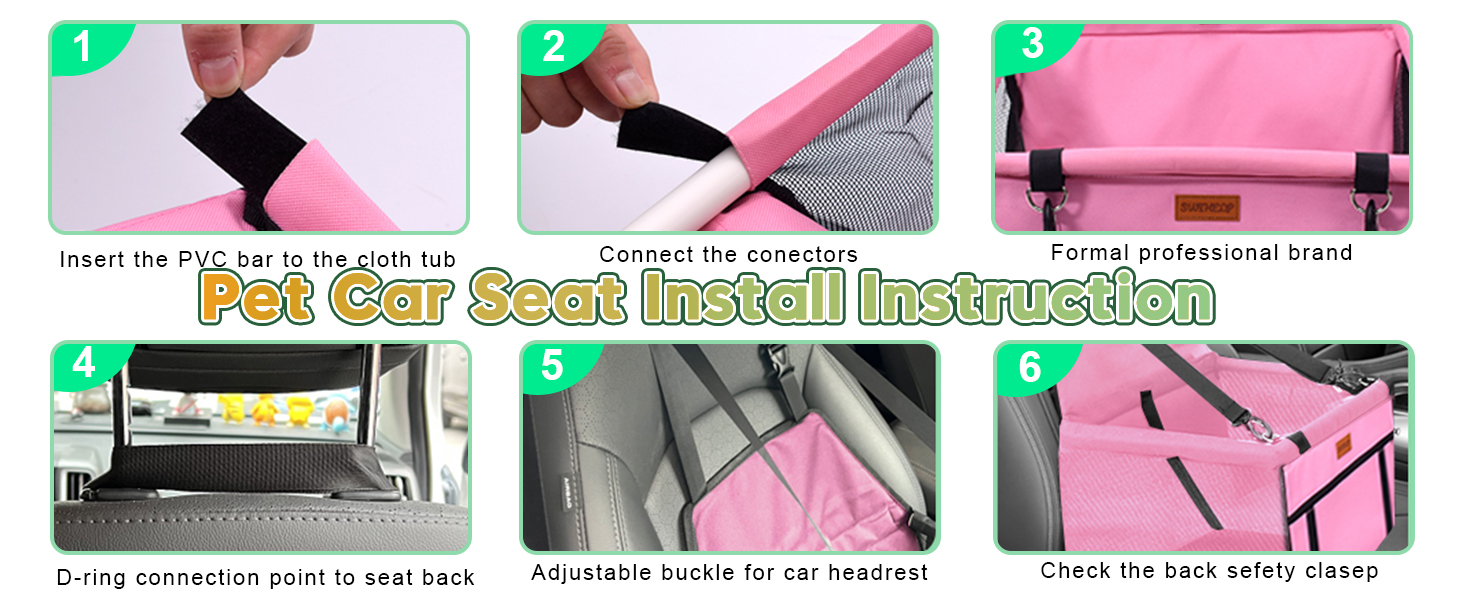 Автокрісло для собак - автокрісло для маленьких собак з ременем, водонепроникне, стабільне, для заднього та переднього сидіння, рожеве (з PVC-трубою)