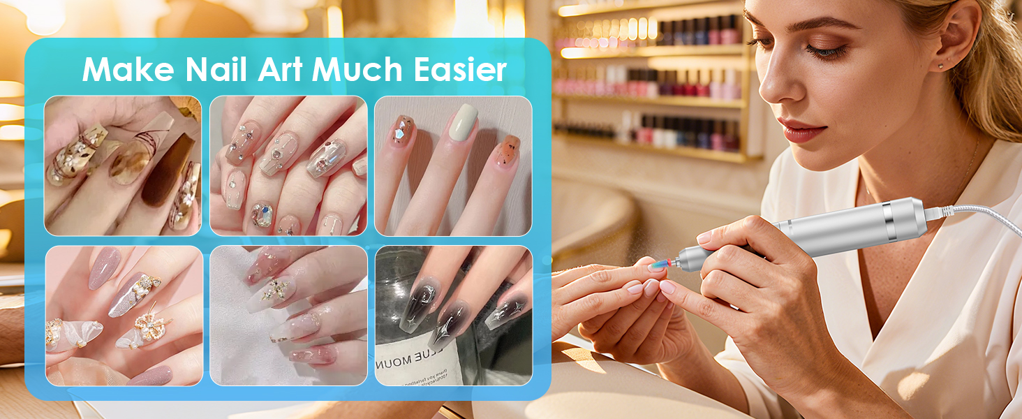 Електричний фрезер для нігтів з LCD дисплеєм, 40000 об/хв, 15 насадок, для манікюру та педикюру, F/R напрямок обертання, для салону та дому (білий)
