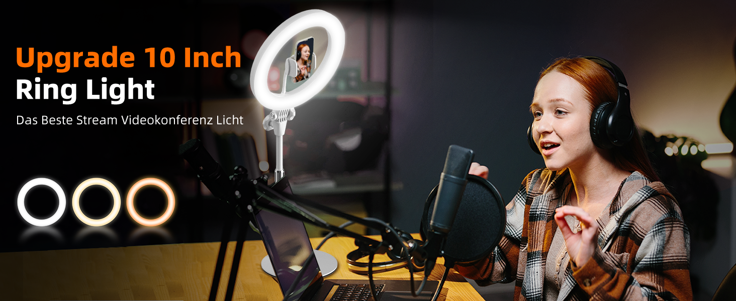 Кільцеве світло Evershop 10.5” з триподом для телефону, ноутбука, відеоконференцій, YouTube, TikTok, LED, 3 кольори + 10 рівнів яскравості, 360° обертання