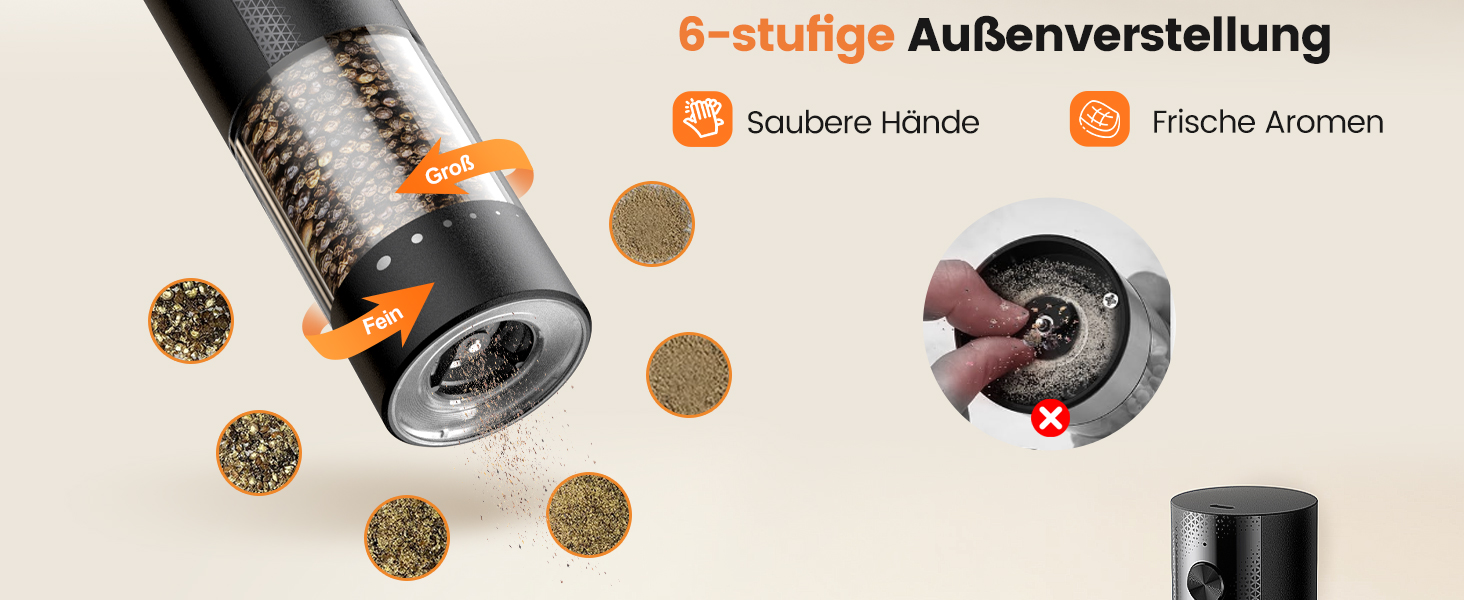 Електричні мельниці для солі та перцю 2 шт. з USB-C зарядкою, регулюванням помелу, LED-підсвічуванням, керамічним жорном та стійкою підставкою – чорний та білий