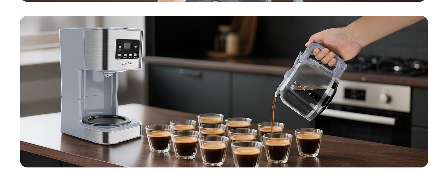 Кавомашина Taylor Swoden Darcy 950W з таймером, 1.5L, 12 чашок, автоматичне відключення, система захисту від протікання, багаторазовий фільтр, BPA-free, сірий (2 шт.)