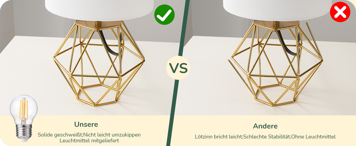 EDISHINE Настільна лампа, сучасний індустріальний дизайн, цоколь E14, вінтажний стиль, для спальні/вітальні, білий/золотий лін, золото