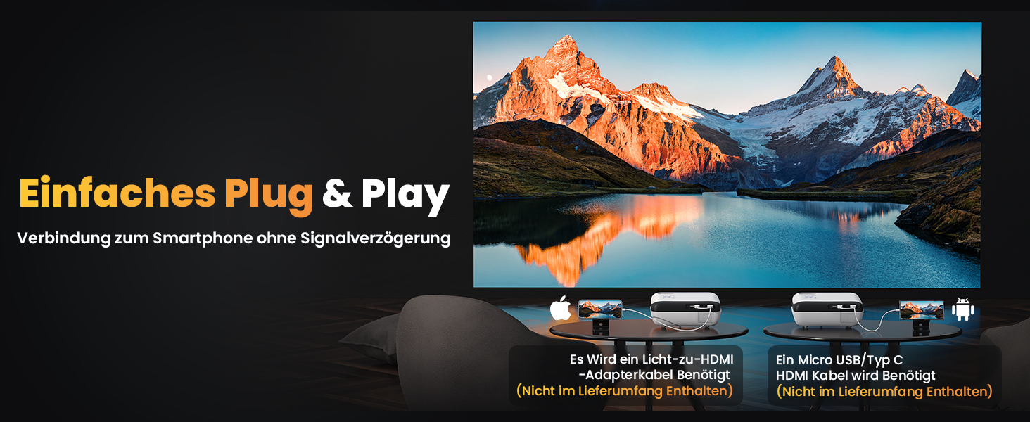 HOPVISION Beamer: проєктор 9500 люмен, 4K, Bluetooth, Full HD 1080p для домашнього кінотеатру. Сумісний зі смартфонами, HDMI, USB, ноутбуками, Fire Stick, PS5