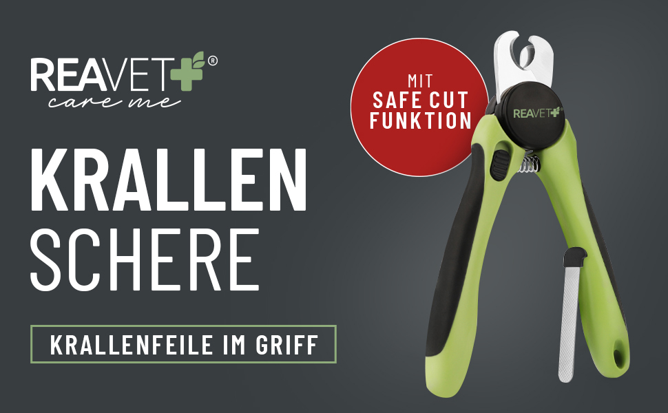 Ножиці ReaVET для обрізання кігтів собак та котів - з пилочкою та упором | Нержавіюча сталь | Інструмент для догляду за кігтями