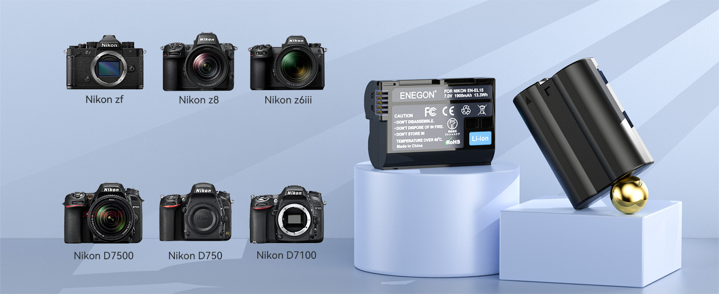 Акумулятори EN-EL15 (2 шт) та зарядний пристрій Dual LED USB для Nikon Z6, Z7, Z8, D7500, D7000, D850 та ін.