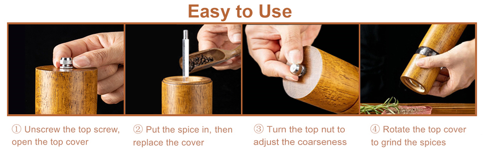 Механічна млинка для солі та перцю з керамічним жорном, регульована ступінь помелу, набір 2 шт. з підставкою, висота 21,5 см