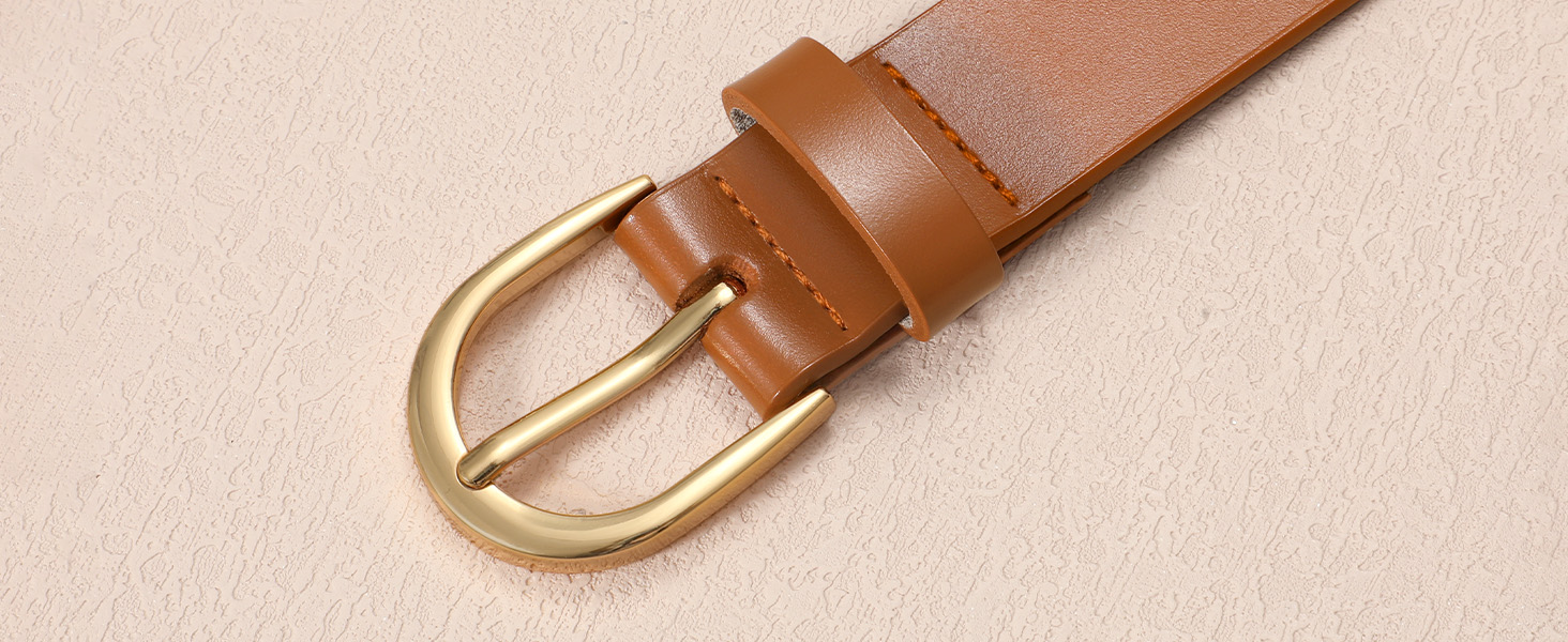 Жіночий шкіряний ремінь WERFORU для джинсів, спідниць та суконь з золотою пряжкою, червоний, довжина 110 см (85-97 см талія)