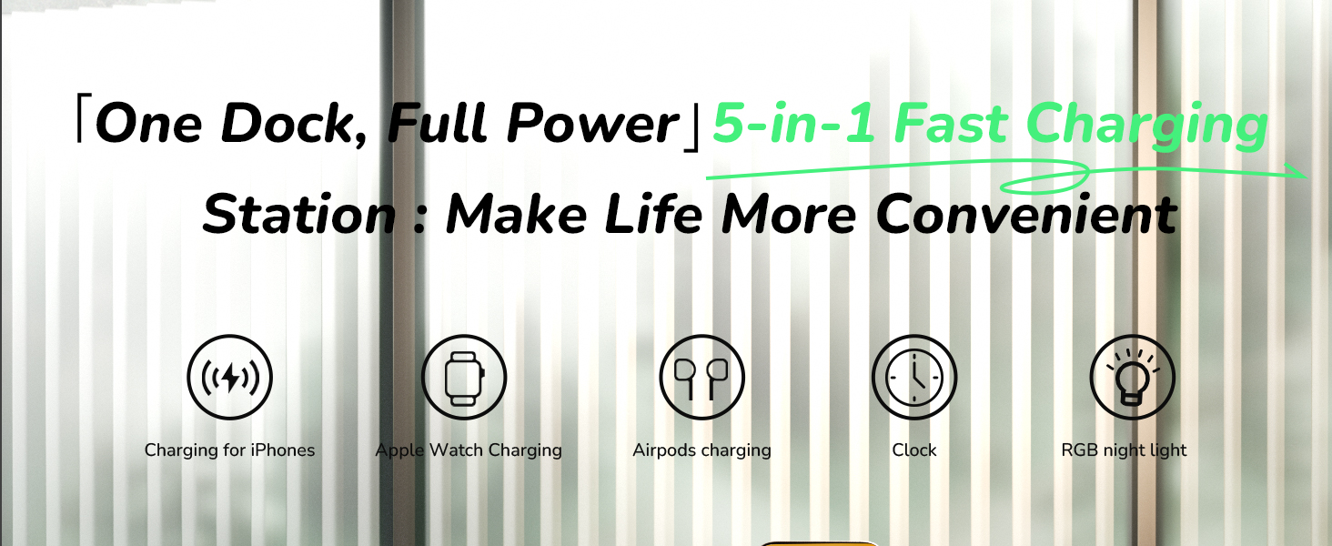 Багатофункціональна бездротова зарядка 5 в 1 з годинником для Apple iPhone, Apple Watch, AirPods (біла)