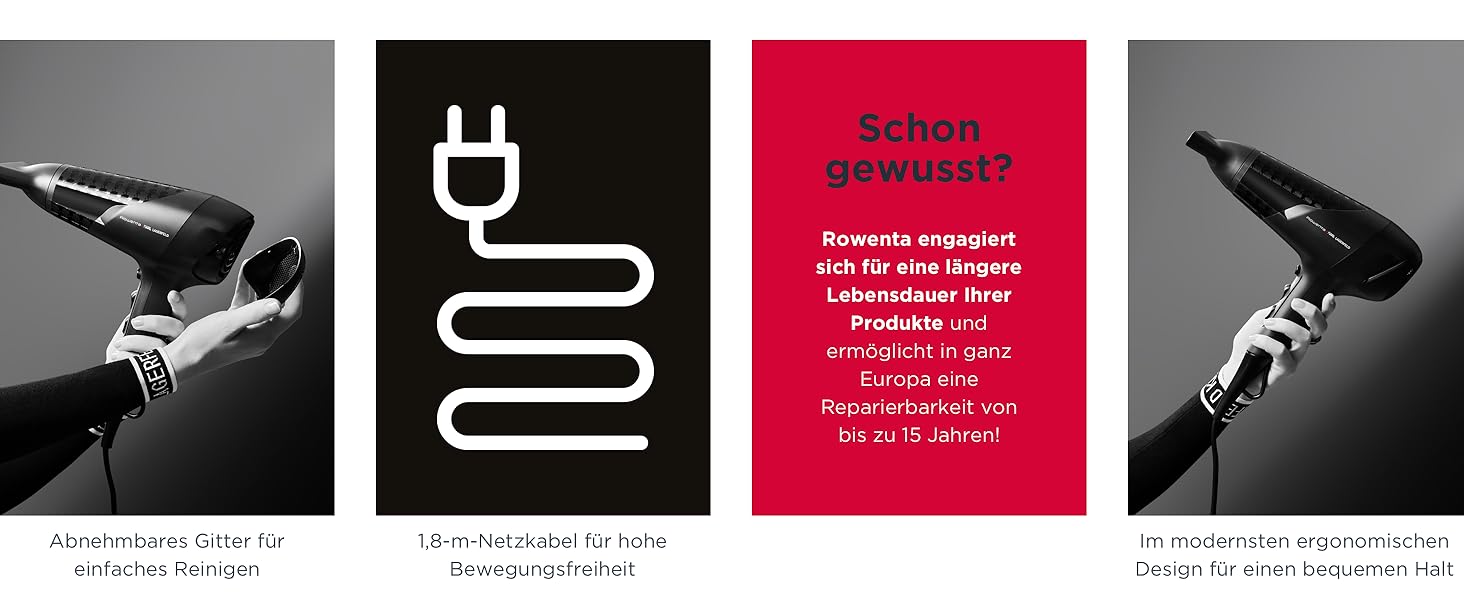 Фен Rowenta x Karl Lagerfeld CV581L Studio Dry: Ефективність та стиль, 6 режимів, Thermo Control, концентрат, чорний/червоний