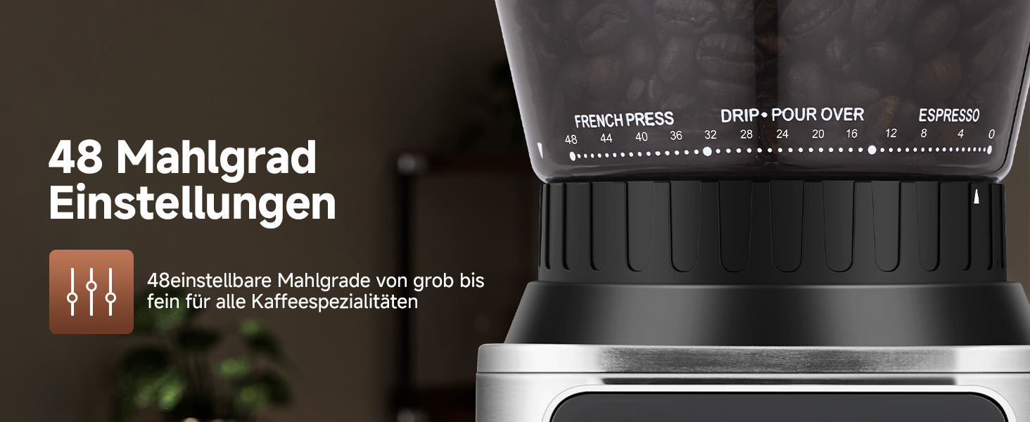 AMZCHEF Електрична кавомолка з регулюванням помелу для еспресо, drip, pour over, cold brew та French press | Срібна