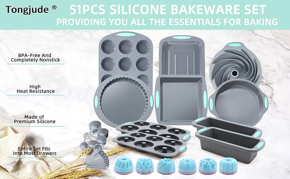 Набір силіконових форм для випічки Tongjude 51 шт. - Антипригарні форми для кексів, донатів, хліба та інших випічок