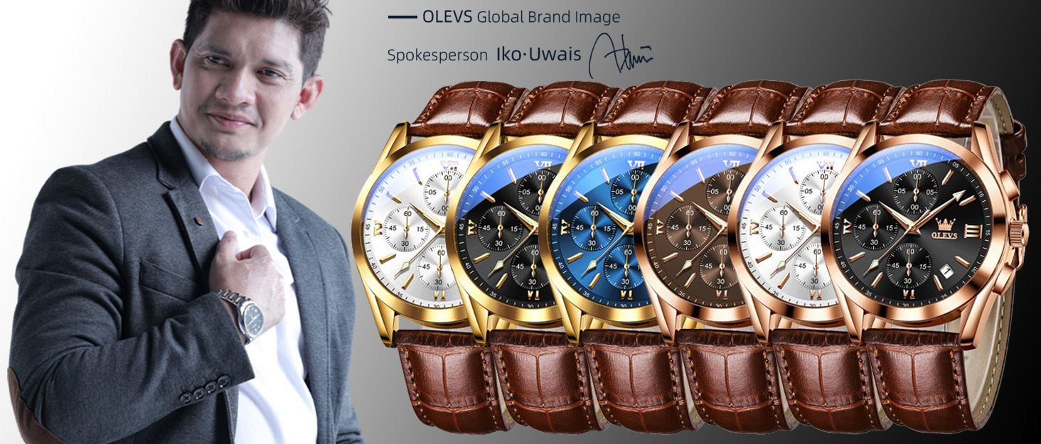 Чоловічий годинник-хронограф OLEVS 2872: кварцовий механізм, підсвічування, синій циферблат та шкіряний ремінець