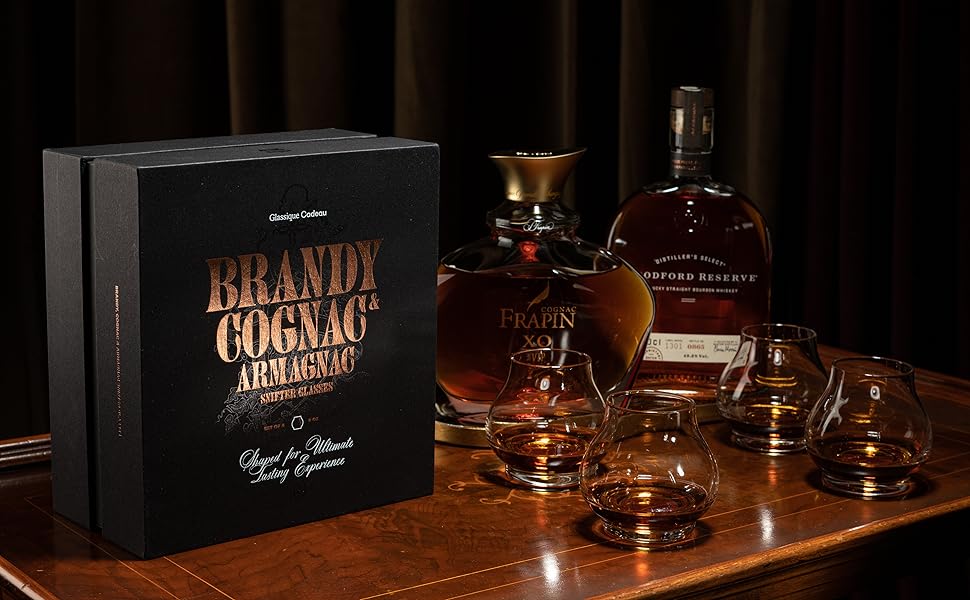 Набір келихів для коньяку та бренді GLASSIQUE CADEAU 240 мл, 4 шт, кришталеві, для дегустації, без ніжки, подарунковий комплект, придатні для миття в посудомийній машині