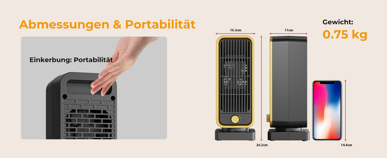 Електричний обігрівач 2000W з енергозбереженням, тихий, 3 режими, PTC кераміка, швидкий нагрів, ECO режим, пульт, таймер 12H, поворот 70°, для офісу, спальні, ванної кімнати (чорний)