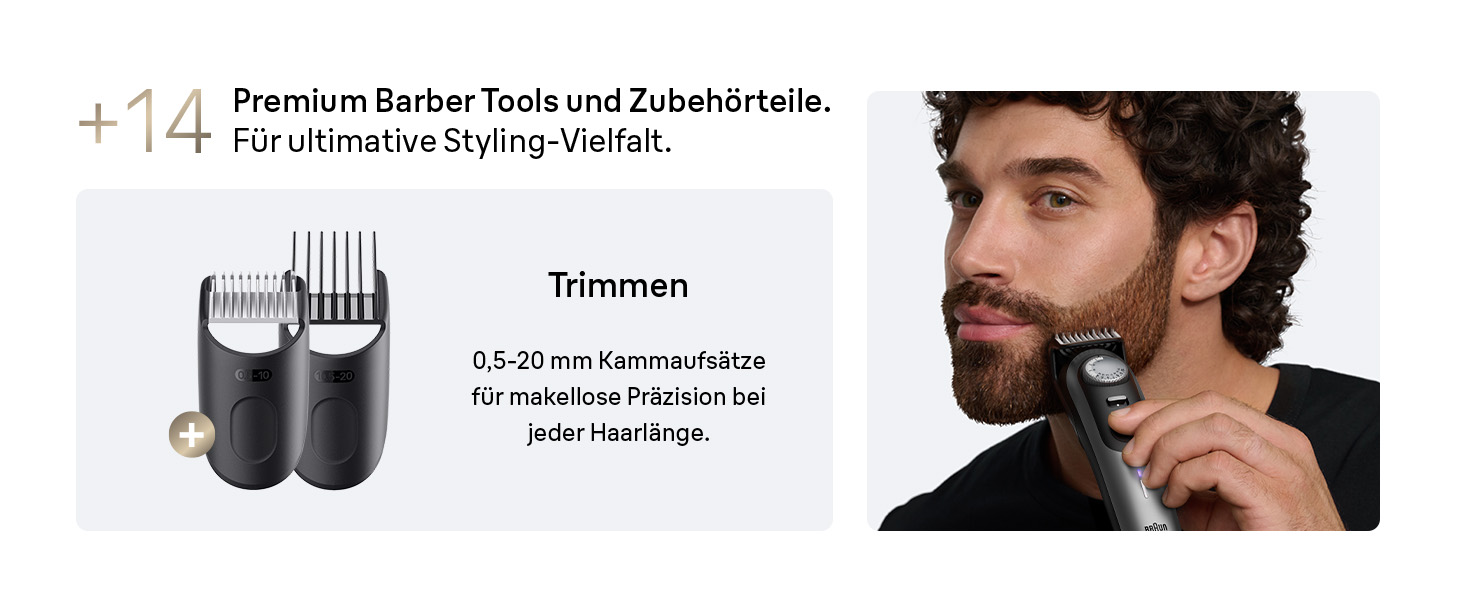 Триммер для бороди Braun Series 9 BT9565: професійний набір 14 насадок, титанове лезо, акумулятор до 180 хв, водонепроникний, 52 налаштування довжини