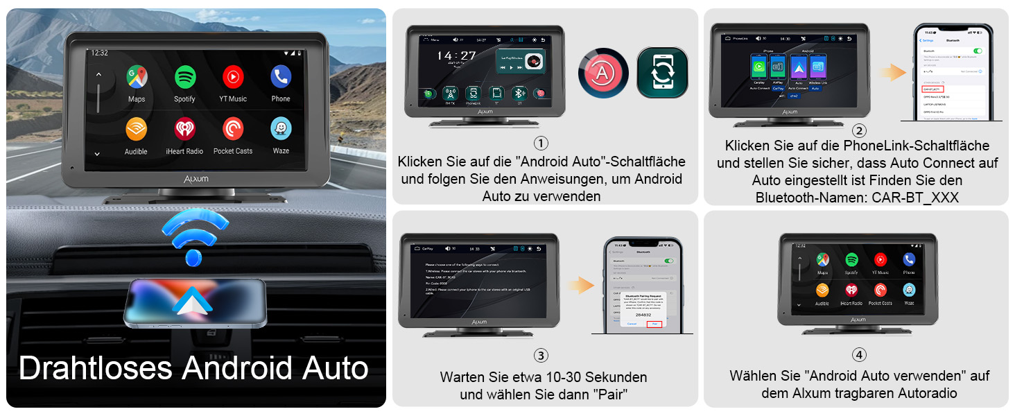 Автомобільний дисплей Alxum CarPlay 7'' IPS із FM-трансмітером, Bluetooth, монітором для авто, камерою заднього виду, підтримкою TF карти, FM і AUX для всіх авто